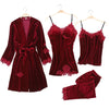 Image of Warm Winter Pajamas Sets Women Sexy Lace Robe Pajamas Sleepwear Kit Sleeveless  Nightwear