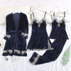 Image of Warm Winter Pajamas Sets Women Sexy Lace Robe Pajamas Sleepwear Kit Sleeveless  Nightwear