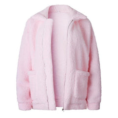 Female Plush Overcoat Pocket Casual Teddy Outwear