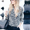 Image of Fashion Women Long Sleeve Leopard Blouse V neck Shirt Ladies OL Party Top Dames Streetwear blusas femininas elegante Plus Size