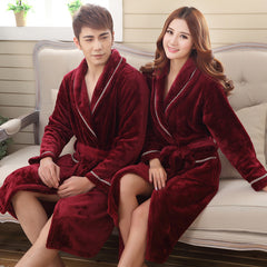 Winter Thick Warm Female Coral Fleece Kimono Robe Lovers Couple Nightgown