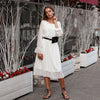 Image of BGTEEVER Ruffles Polka Dot Women Chiffon Dress Elastic Waist Flare Sleeve Female Long Vestidos A-line White Dress 2019