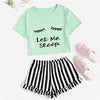 Image of Black Graphic Tee Frilled Striped Shorts PJ Round Neck Short Sleeve Set