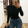 Image of Forefair Sexy Skinny Solid Long Sleeve Bodysuit Women Bodys Top Autumn Winter Female Elegant O Neck Slim White Black Bodysuit