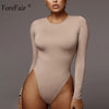 Image of Forefair Sexy Skinny Solid Long Sleeve Bodysuit Women Bodys Top Autumn Winter Female Elegant O Neck Slim White Black Bodysuit