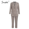 Image of Plaid double breasted women blazer suit set Long sleeve office ladies pant