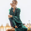 Image of JULY'S SONG 2  Piece Autumn Women Sleepwear Faux Silk Satin Pajamas Set Long Sleeve Sleepwear Pajamas Suit Female Homewear