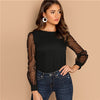 Image of Black Women Blouse Pearl Beaded Mesh Sleeve