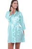 Image of Women Silk Satin Short Night Robe Solid Kimono