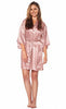 Image of Women Silk Satin Short Night Robe Solid Kimono