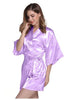 Image of Women Silk Satin Short Night Robe Solid Kimono