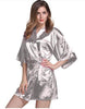 Image of Women Silk Satin Short Night Robe Solid Kimono