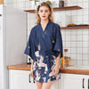 Image of Hot Sale Black Summer Satin Kimono Bathrobe Women Bride Bridesmaid Wedding Robe Dress Gown Sexy Flower Long Sleepwear M-2XL