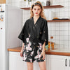 Image of Hot Sale Black Summer Satin Kimono Bathrobe Women Bride Bridesmaid Wedding Robe Dress Gown Sexy Flower Long Sleepwear M-2XL