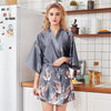 Image of Hot Sale Black Summer Satin Kimono Bathrobe Women Bride Bridesmaid Wedding Robe Dress Gown Sexy Flower Long Sleepwear M-2XL