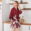 Image of Hot Sale Black Summer Satin Kimono Bathrobe Women Bride Bridesmaid Wedding Robe Dress Gown Sexy Flower Long Sleepwear M-2XL