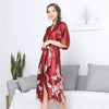 Image of Hot Sale Black Summer Satin Kimono Bathrobe Women Bride Bridesmaid Wedding Robe Dress Gown Sexy Flower Long Sleepwear M-2XL