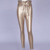 Image of High Waist Pencil Pant Women Faux Leather PU Sashes Long Trousers