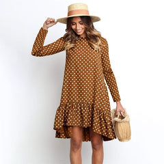 Women Autumn Dress Fashion Polka Dot Chiffon Dress Long Sleeve