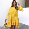 Image of Women Autumn Dress Fashion Polka Dot Chiffon Dress Long Sleeve