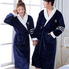 Thicken Warm Couple Flannel Robe Winter Long Sleeve