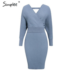 Sexy v-neck women knitted skirt suits