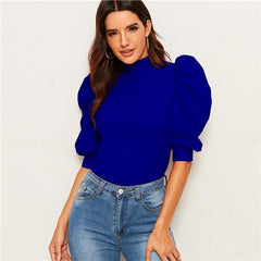 Elegant Red Puff Sleeve Blouse Women