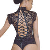 Image of InstaHot Mesh Lace Bodysuit Women Sexy Backless Lace Up Sleeveless Rompers Party Club Ruffles Black White Slim Bodysuit 2019 New