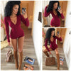 Image of Sexy Women Bodysuit Long Sleeve Deep V Neck Bodycon Stretch Leotard Crop