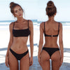 Image of Women Solid Bikini Set Push-up Unpadded Bra Swimsuit