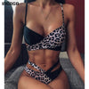 Image of INGAGA Cross Bandage Bikini Set Sexy Hollow Out Swimsuit Female Leopard Push Up Swimwear Women 2020 Bow Biquini Strap Beachwear