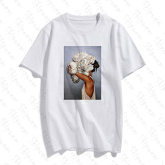 Harajuku estética camiseta Sexy flores pluma estampado y Camisetas