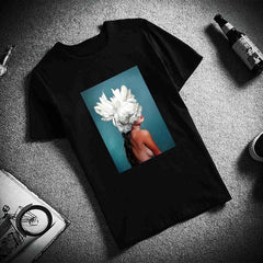 Harajuku estética camiseta Sexy flores pluma estampado y Camisetas