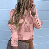 Image of Blusa elegante nueva Puff hombro camisas Oficina dama otoño Metal botones detalle blusas Mujer piña estampado manga larga