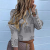 Image of Blusa elegante nueva Puff hombro camisas Oficina dama otoño Metal botones detalle blusas Mujer piña estampado manga larga