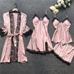 4-Piece Silk Sleepwear Pajamas