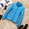 Image of slim short hooded warm white duck long coat