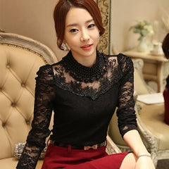 elegant long sleeve bodysuit beaded crochet  Mesh Chiffon blouse for Women