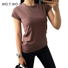 Plain T Shirt Women Cotton Elastic Basic T-shirts Female Casual Short Sleeve T-shirt