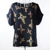 Image of Print O-Neck Tropical Chiffon Women Blouses Short Batwing Sleeve