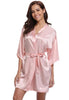 Image of New Silk Kimono Robe Bathrobe Women Silk Bridesmaid Robes Sexy Navy Blue Robes Satin Robe Ladies Dressing Gowns