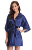 Image of New Silk Kimono Robe Bathrobe Women Silk Bridesmaid Robes Sexy Navy Blue Robes Satin Robe Ladies Dressing Gowns