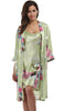 Image of 2 Piece Set Women Silk Peacock Kimono Robes Sexy Lingerie