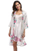 Image of 2 Piece Set Women Silk Peacock Kimono Robes Sexy Lingerie