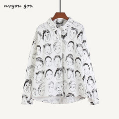 Fashion Character Printed Blouse Women Graffiti Blouses Streetwear