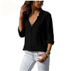 Image of Autumn Elegant Long Sleeve Solid V-Neck Chiffon