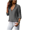 Image of Autumn Elegant Long Sleeve Solid V-Neck Chiffon