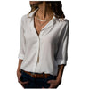 Image of Autumn Elegant Long Sleeve Solid V-Neck Chiffon