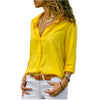 Image of Autumn Elegant Long Sleeve Solid V-Neck Chiffon