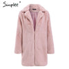 Image of Simplee Elegant pink shaggy women faux fur coat streetwear Autumn winter warm plush teddy coat Female plus size overcoat party